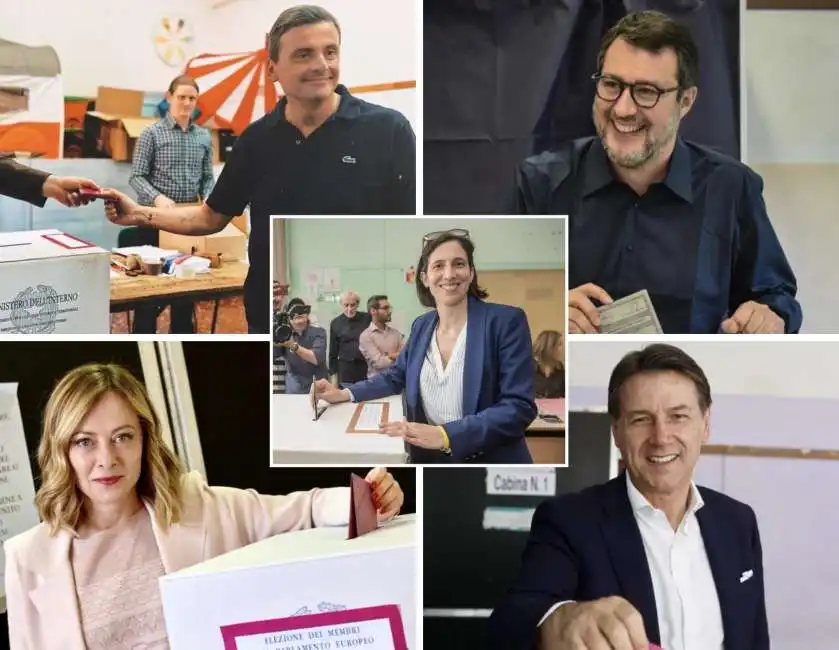 matteo salvini carlo calenda giorgia meloni giuseppe conte votano elezioni europee 2024 elly schlein