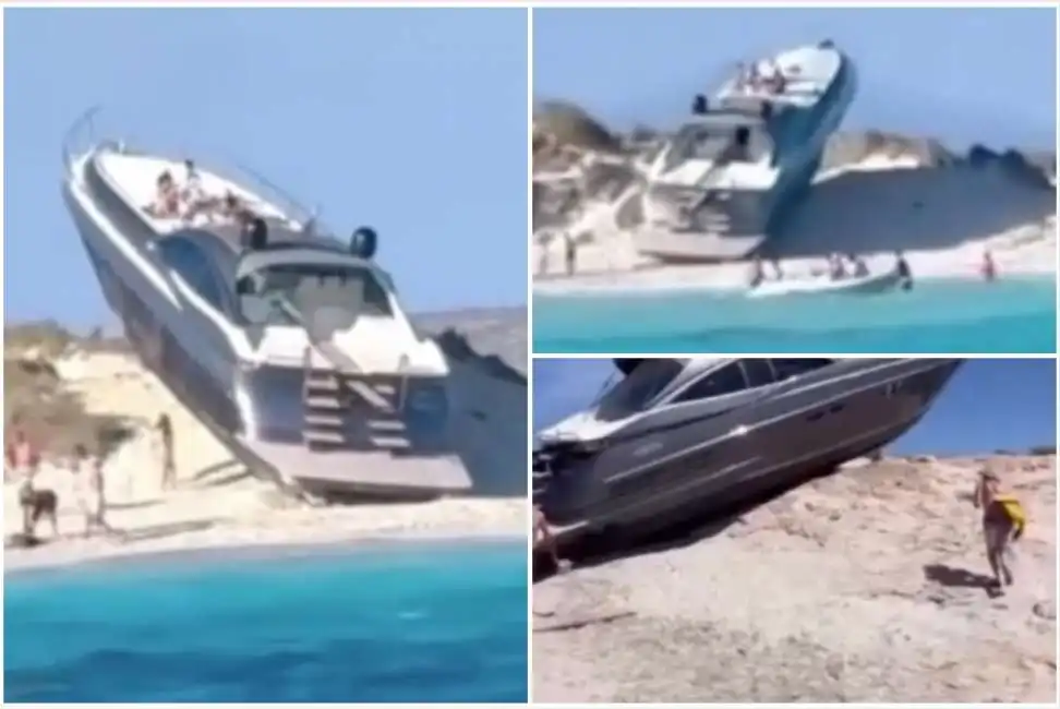 yacht arenato in spiaggia su un isolotto di espalmador a formentera