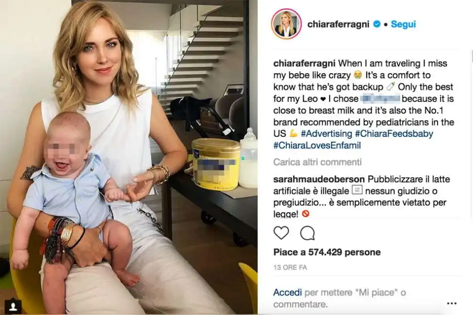 chiara ferragni leone e il latte artificiale