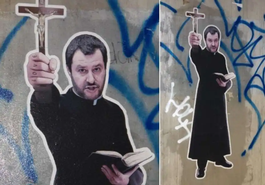 il murales di matteo salvini versione esorcista