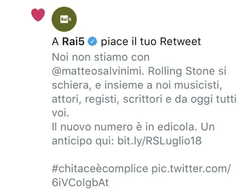 rai 5 like tweet rolling stone