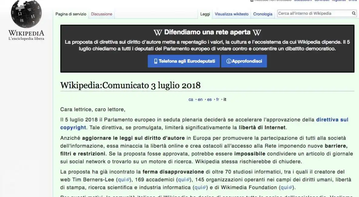 wikipedia contro la direttiva copyright 