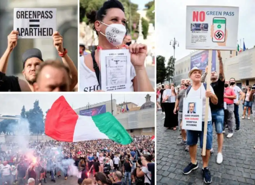 manifestazione contro il green pass a roma protesta proteste no vax green pass