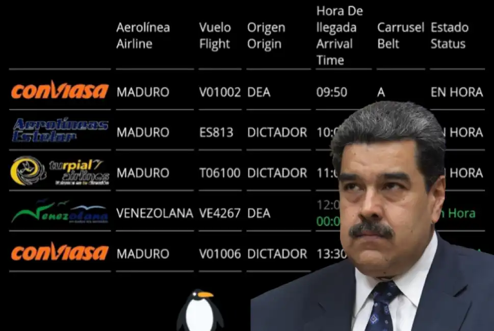 tabellone aeroporto caracas maduro dittatore 