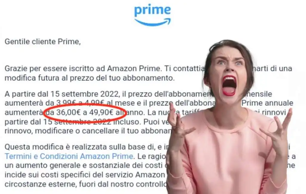 aumento prezzo abbonamento amazon prime