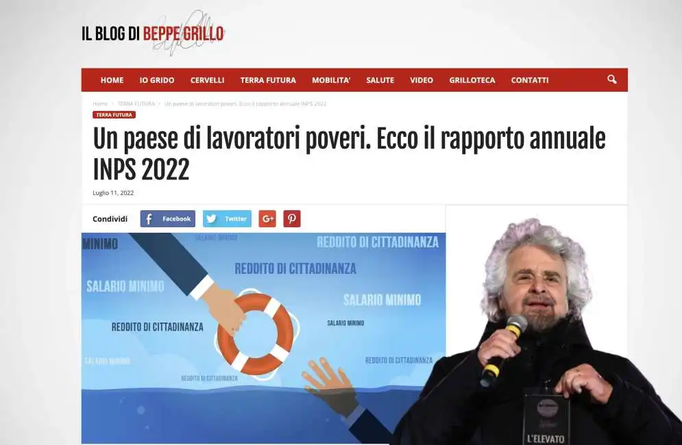 il post di beppe grillo sul rapporto annuale dell inps reddito di cittadinanza salario minimo 