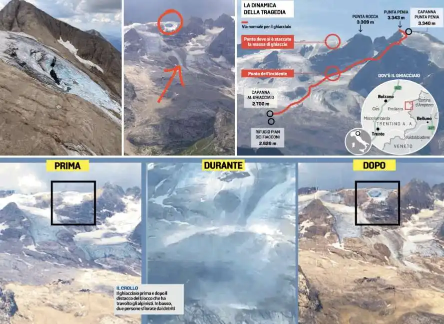 marmolada crollo ghiacciaio blocco ghiaccio 