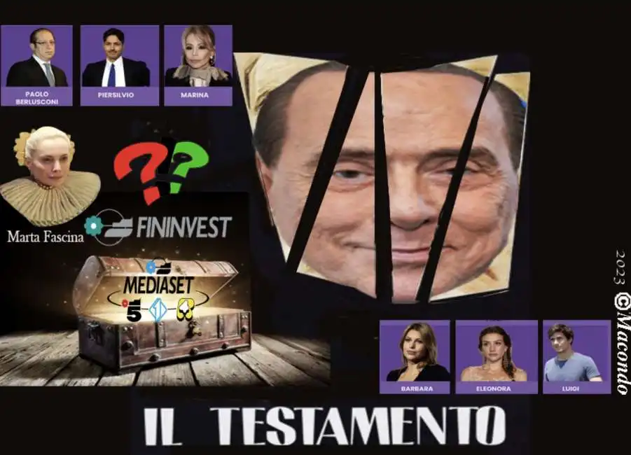 il testamento di berlusconi - vignetta di macondo silvio marta fascina pier silvio marina barbara luigi eleonora 