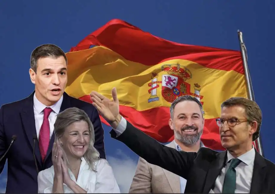 pedro sanchez – alberto nunez feijoo – santiago abascal – yolanda diaz spagna 