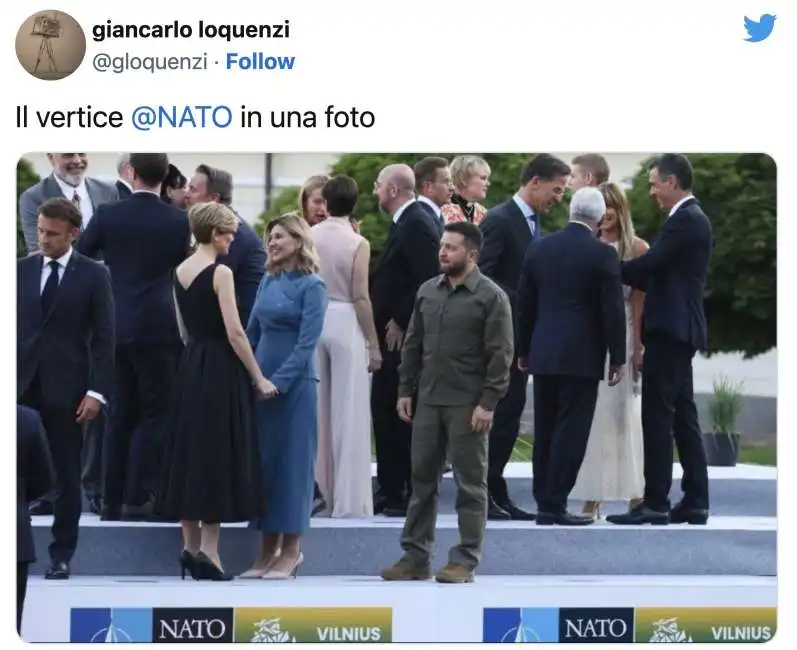 volodymyr zelensky isolato al vertice nato - tweet di giancarlo loquenzi 