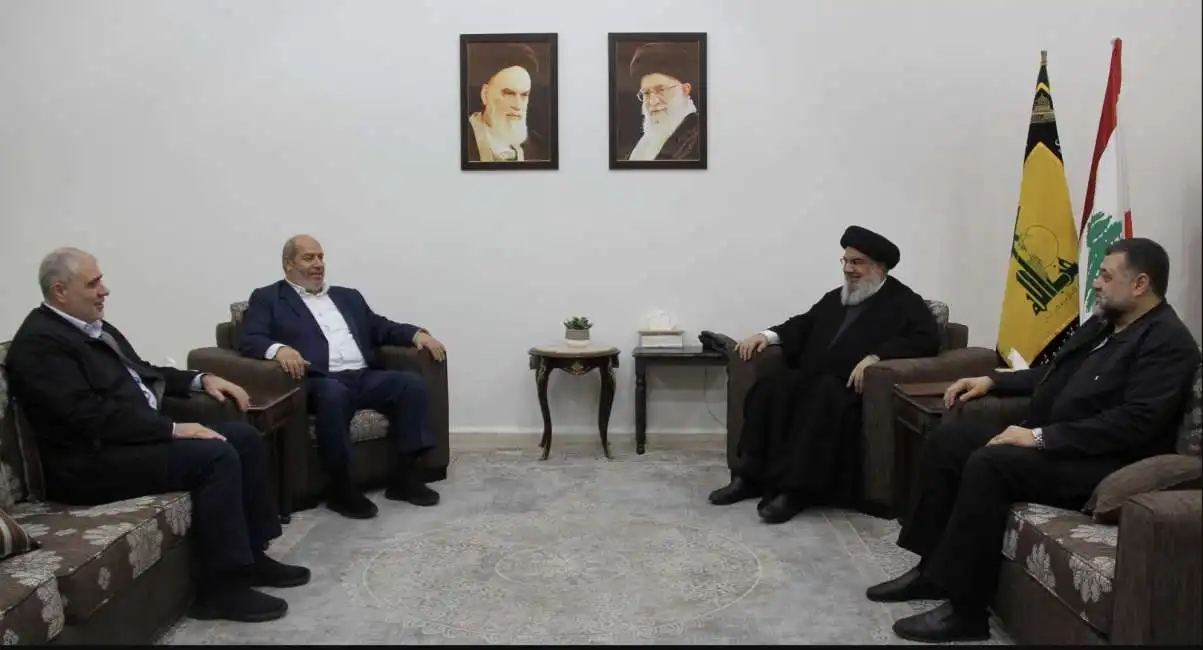 delegazione di hamas in visita al leader di hezbollah, hassan nasrallah