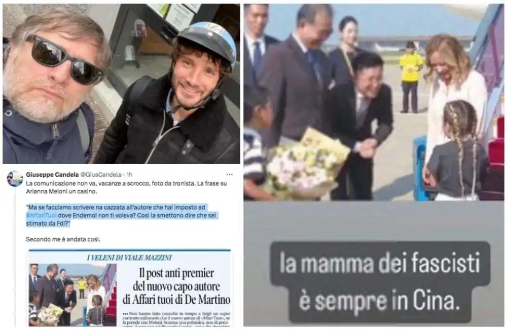 riccardo cassini autore di affari tuoi commenta il viaggio di giorgia meloni e della figlia in cina