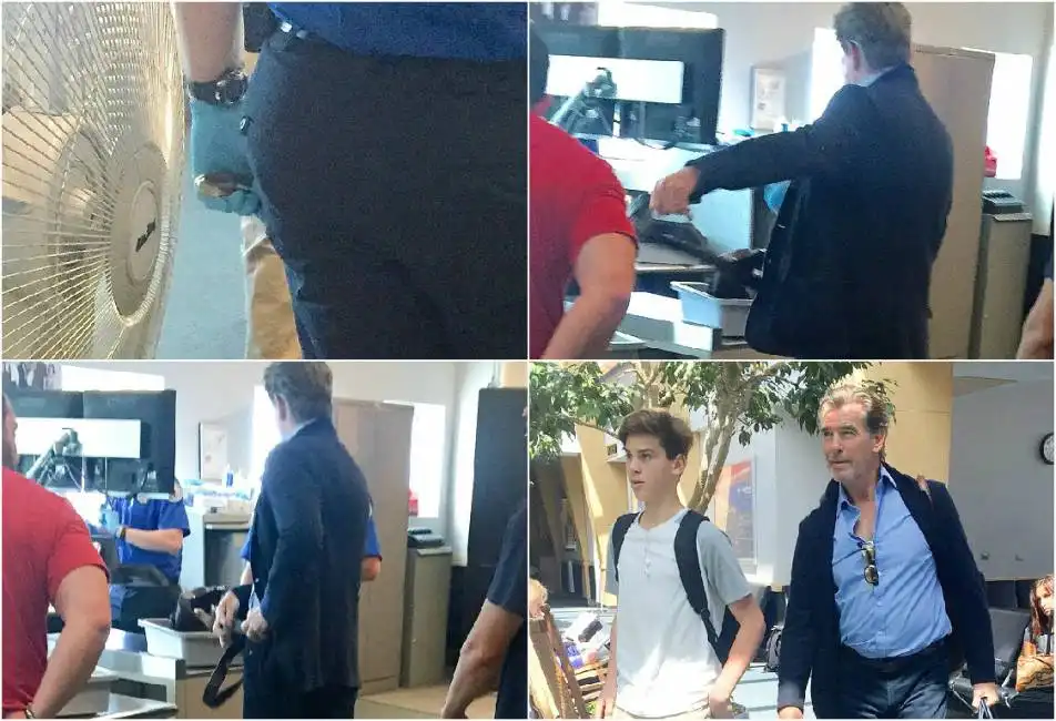 pierce brosnan fermato all aeroporto con un coltello da caccia 