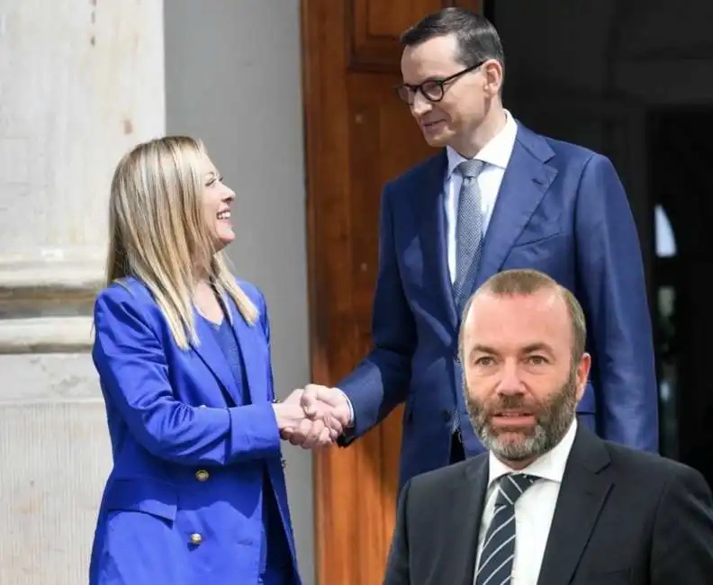 giorgia meloni mateusz morawiecki manfred weber 