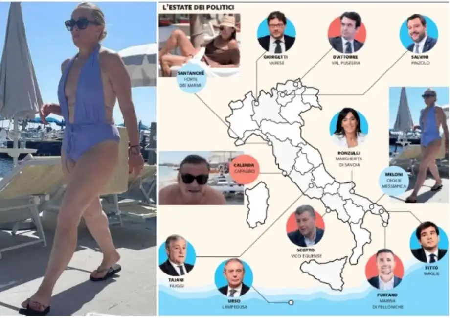 giorgia meloni vacanze ferie twiga agosto politici 