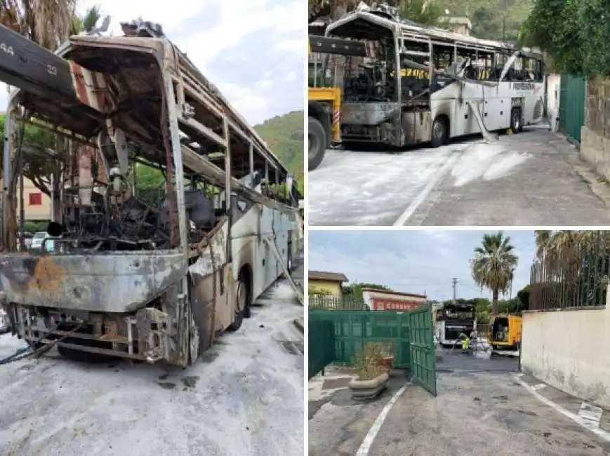 pozzuoli - uomo lancia bus contro il comune e gli da fuoco