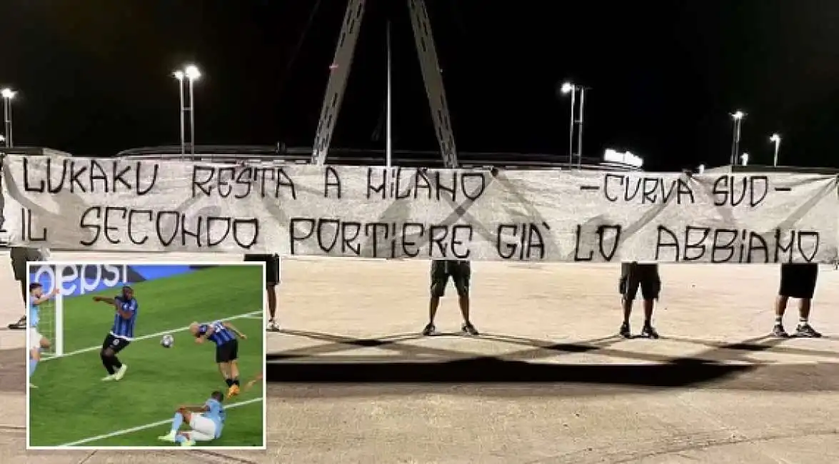 striscione dei tifosi della juventus contro romelu lukaku 