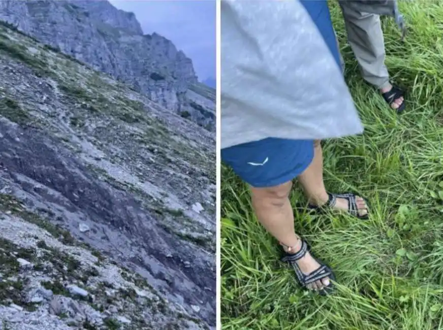 turisti con i sandali sulle dolomiti friulane 