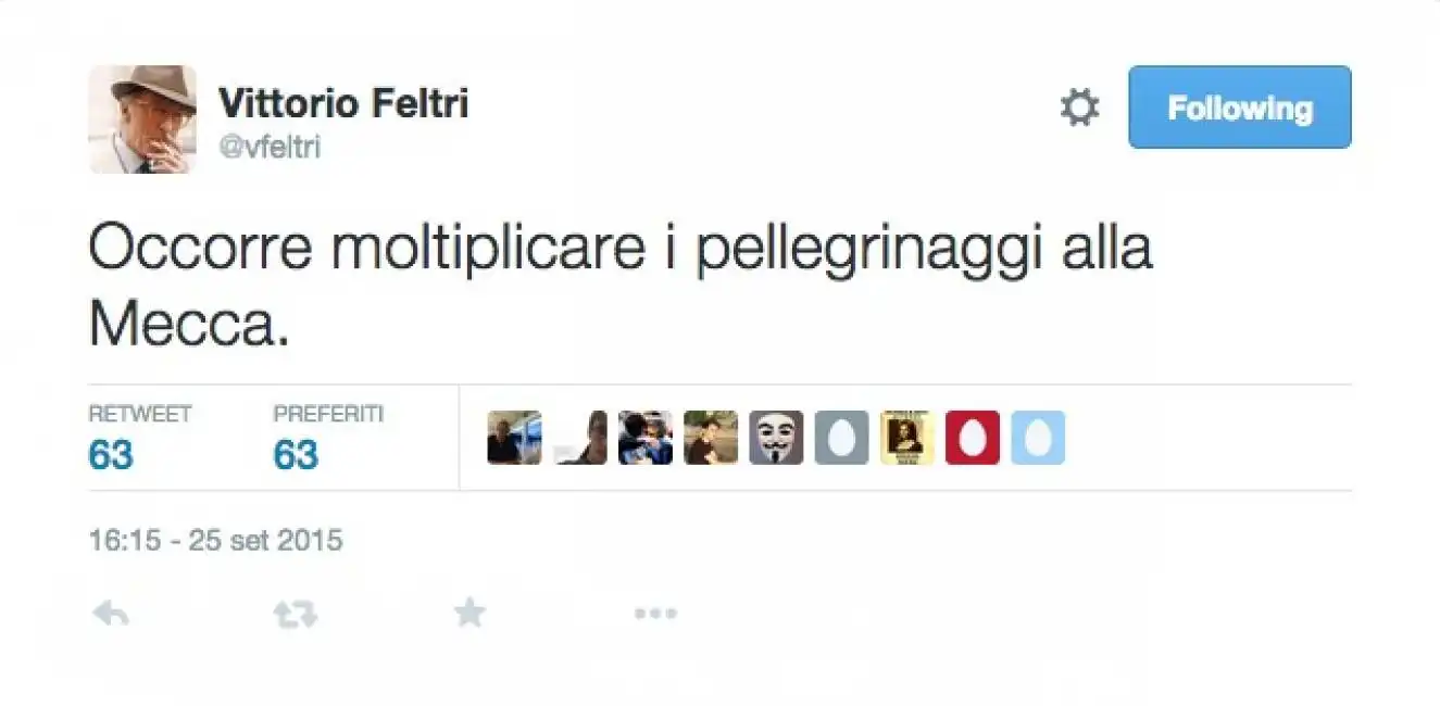 tweet di vittorio feltri sulla mecca