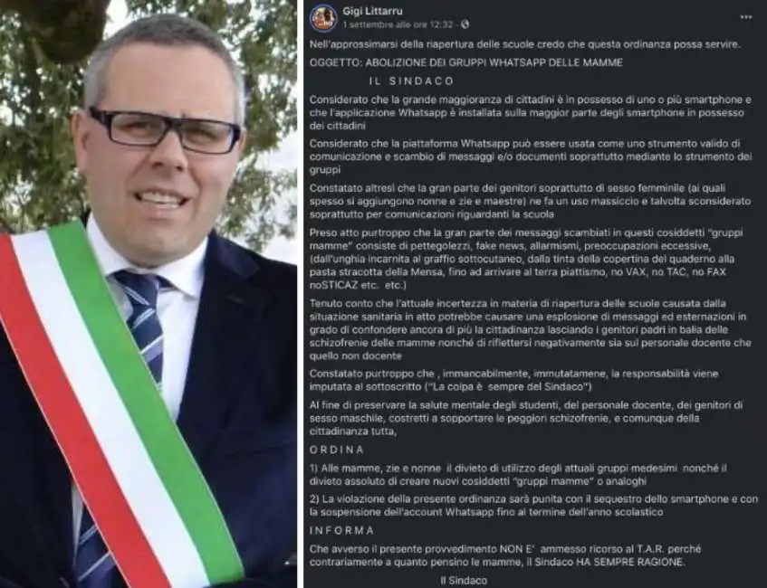 gianluigi gigi littarru ordinanza whatsapp genitori mamme