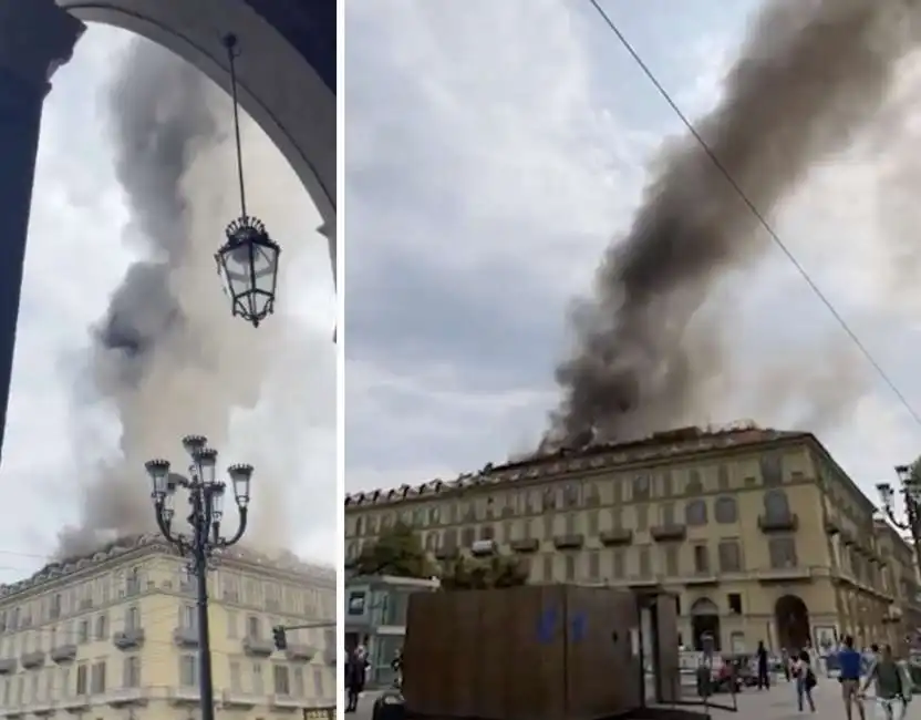 incendio in un palazzo in piazza carlo felice a torino 