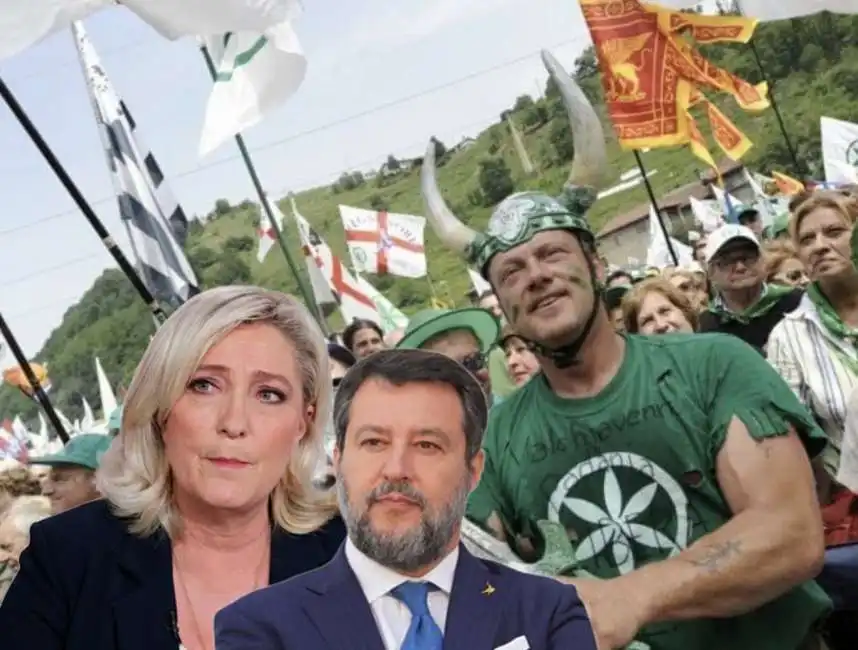 matteo salvini marine le pen pontida