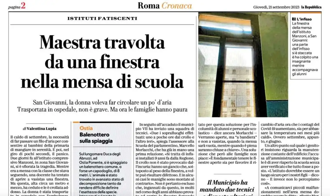 repubblica maestra travolta da finestra