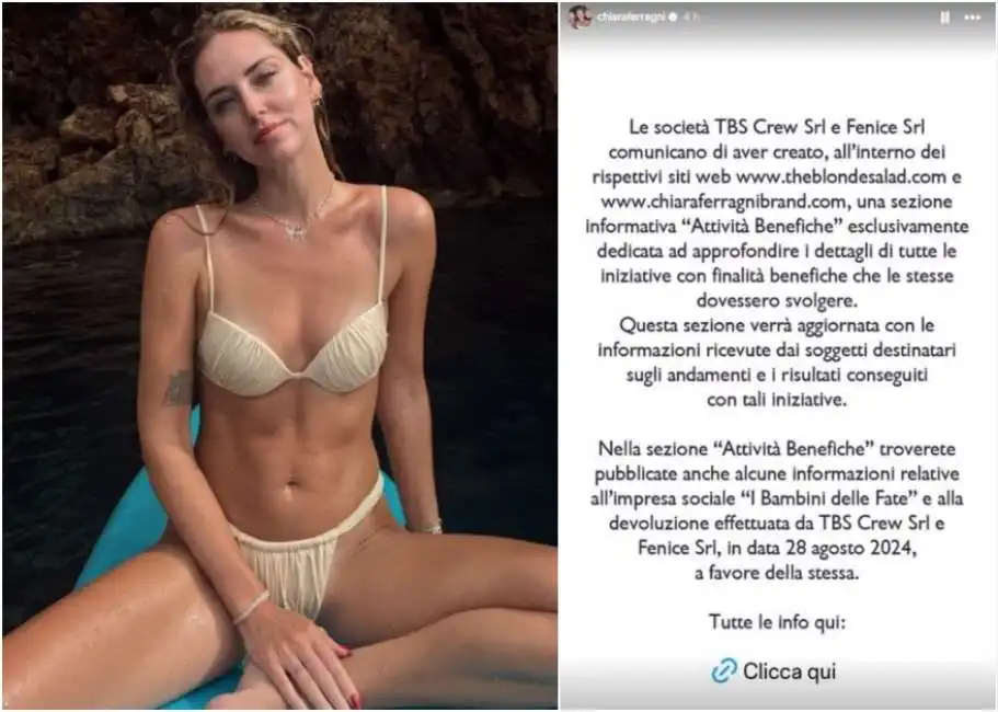 chiara ferragni e la sezione beneficenza sui siti