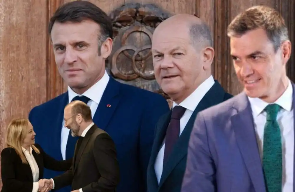 giorgia meloni manfred weber emmanuel macron pedro sanchez olaf scholz