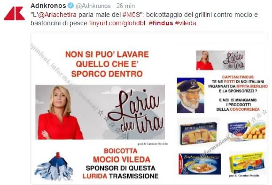 aria che tira merlino myrta m5s mocio vileda sofficini findus