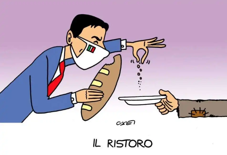 il ristoro - vignetta su italia oggi giuseppe conte ristori coronavirus