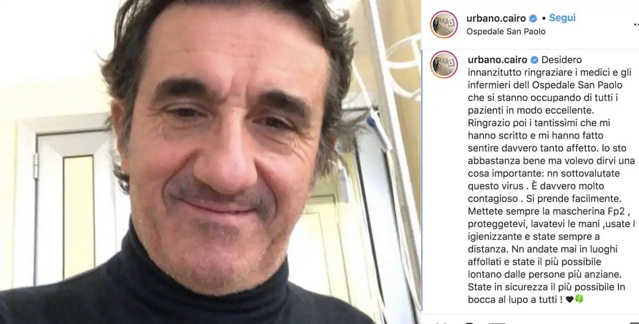 urbano cairo su instagram dall'ospedale san paolo