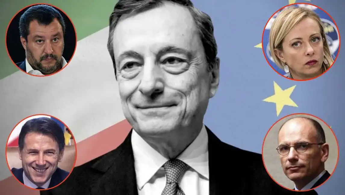 mario draghi enrico letta giuseppe conte matteo salvini giorgia meloni