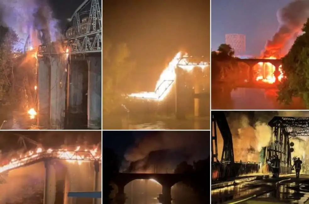 roma incendio ponte dell'industria ponte di ferro fiamme