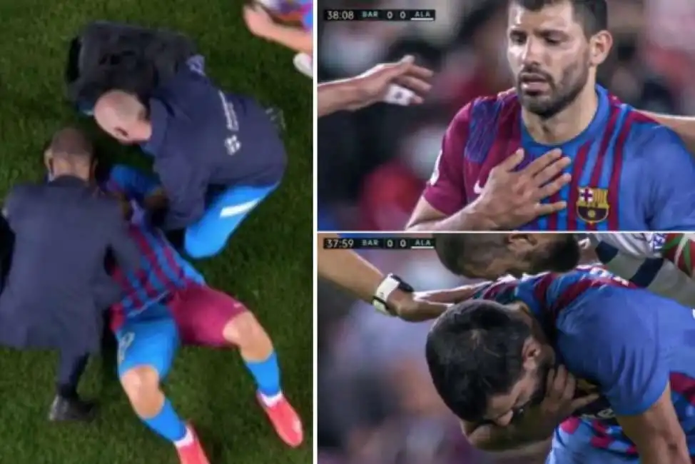 sergio aguero si sente male durante barcellona alaves kun