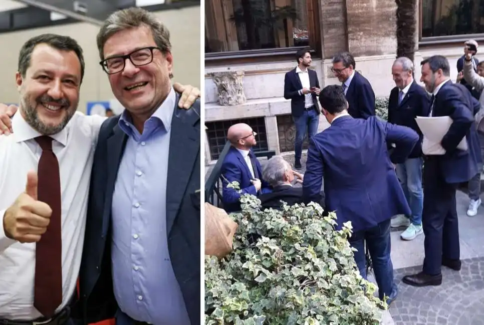 lorenzo fontana - umberto bossi - giancarlo giorgetti - roberto calderoli - matteo salvini 