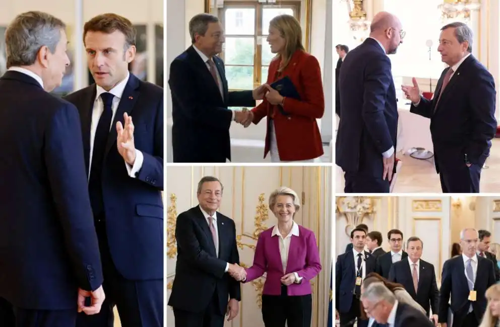 mario draghi emmanuel macron ursula von der leyen charles michel roberta metsola praga