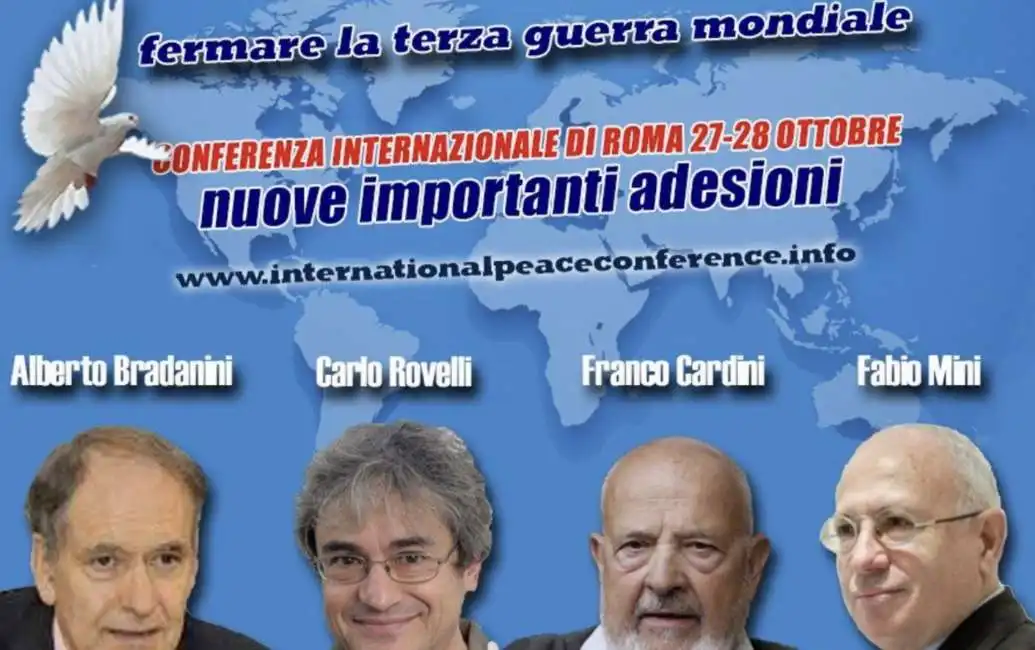 alberto bradanini, carlo rovelli, franco cardini e fabio mini conferenza internazionale di roma 