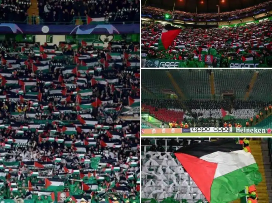 tifosi del celtic sventolano bandiere palestinesi allo stadio 5 