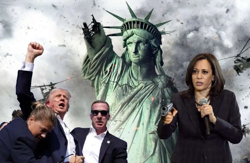 donald trump kamala harris pistola armi guerra civile 