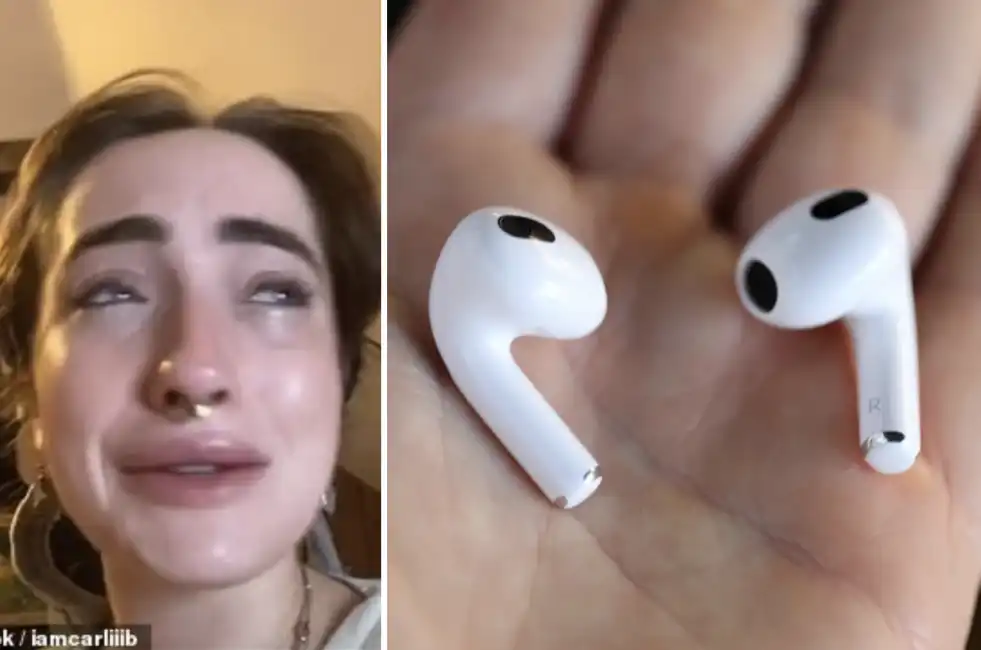 carli bellmer ragazza ingoia airpod cuffietta auricolare