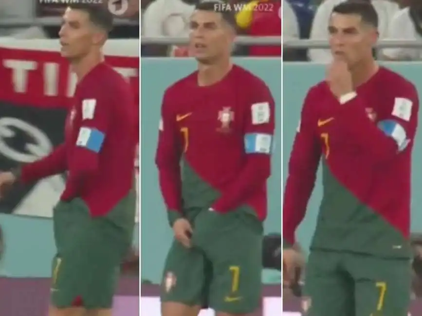 cristiano ronaldo si mette le mani nei pantaloncini 