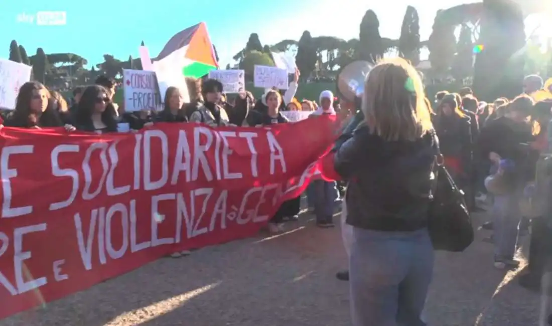 bandiera palestinese alla manifestazione contro la violenza sulle donne