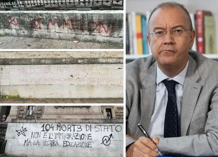 scritte contro giuseppe valditara davanti al ministero dell istruzione