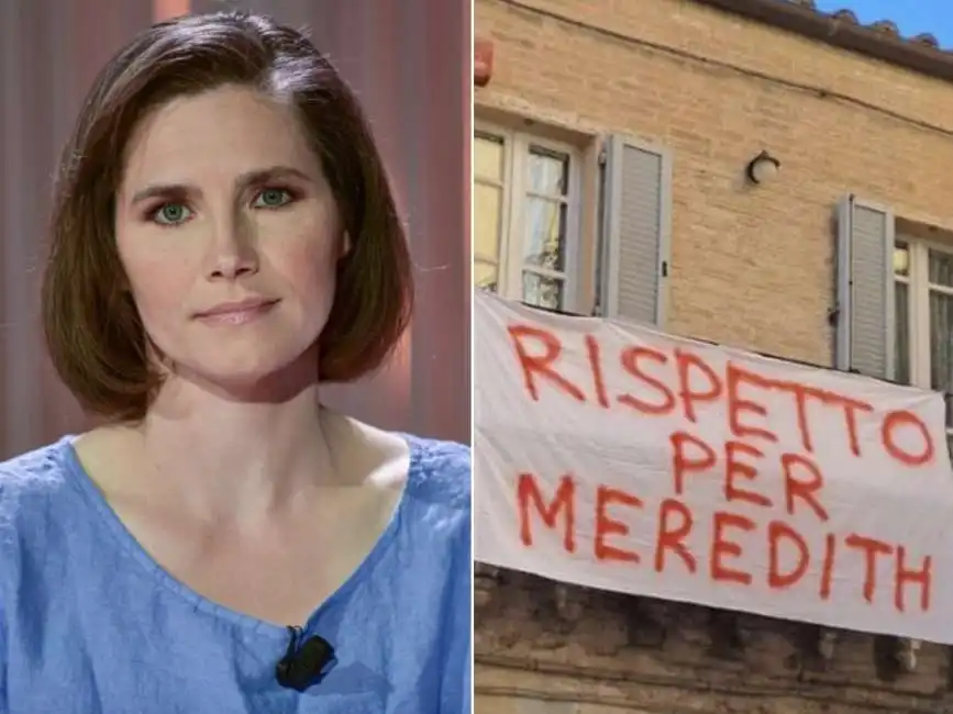 striscioni a perugia contro la serie sull'omicidio di meredith kercher amanda knox 