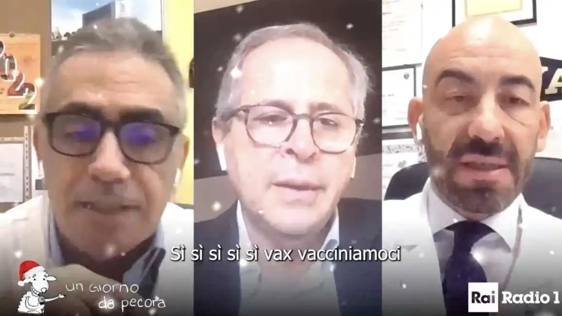 crisanti, bassetti e pregliasco cantano si si si, vacciniamoci 6 andrea matteo fabrizio 