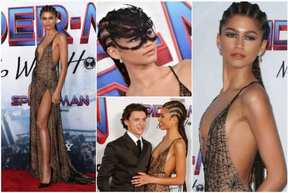 zendaya con l'abito ragnatela alla premiere di spider man