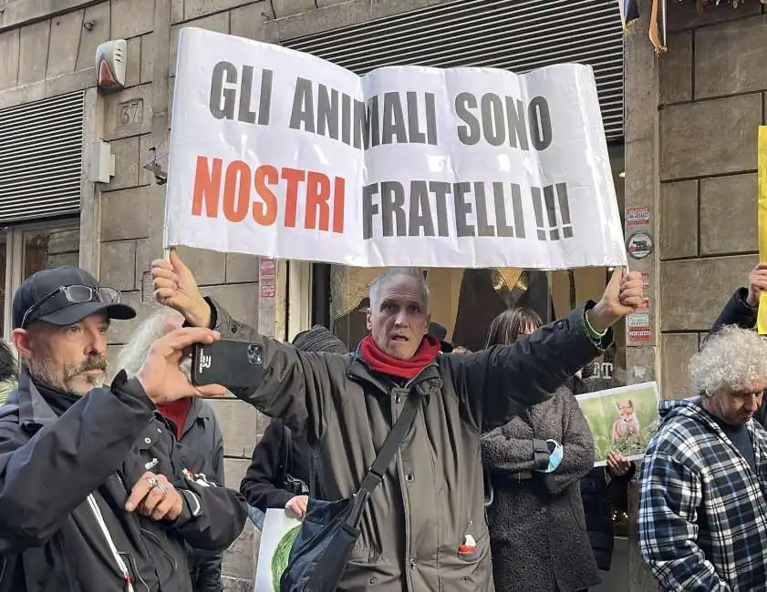 animalisti protestano davanti la sede di fratelli d italia a roma 3