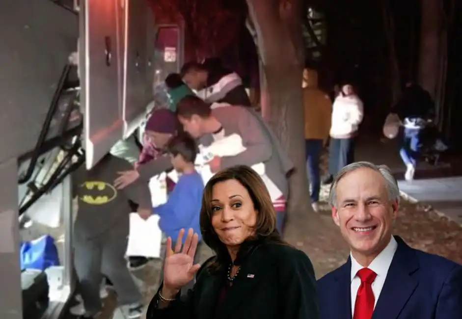 kamala harris greg abbott casa migranti abbandonati