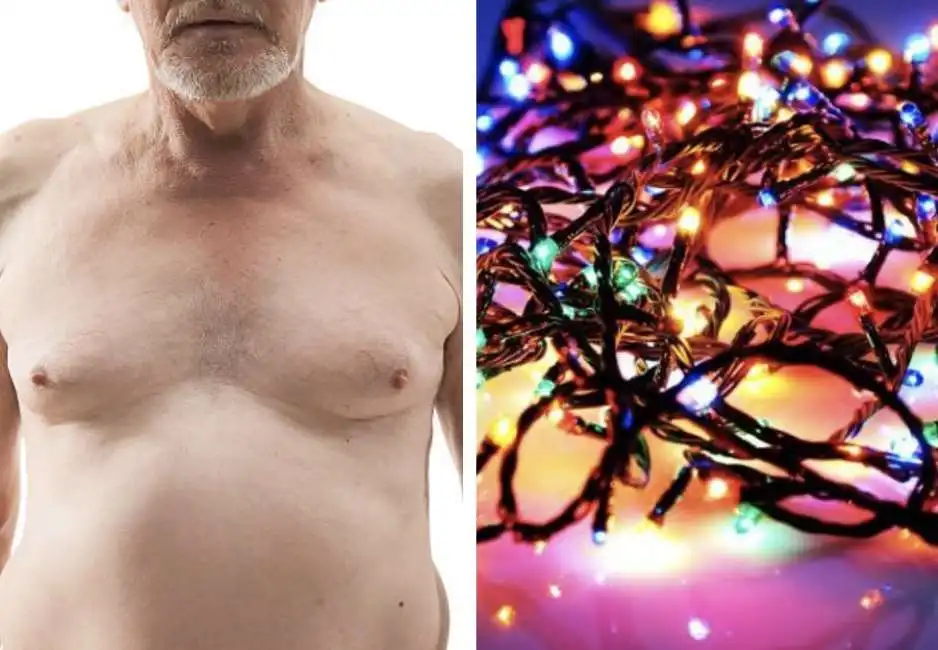 uomo nudo luci di natale